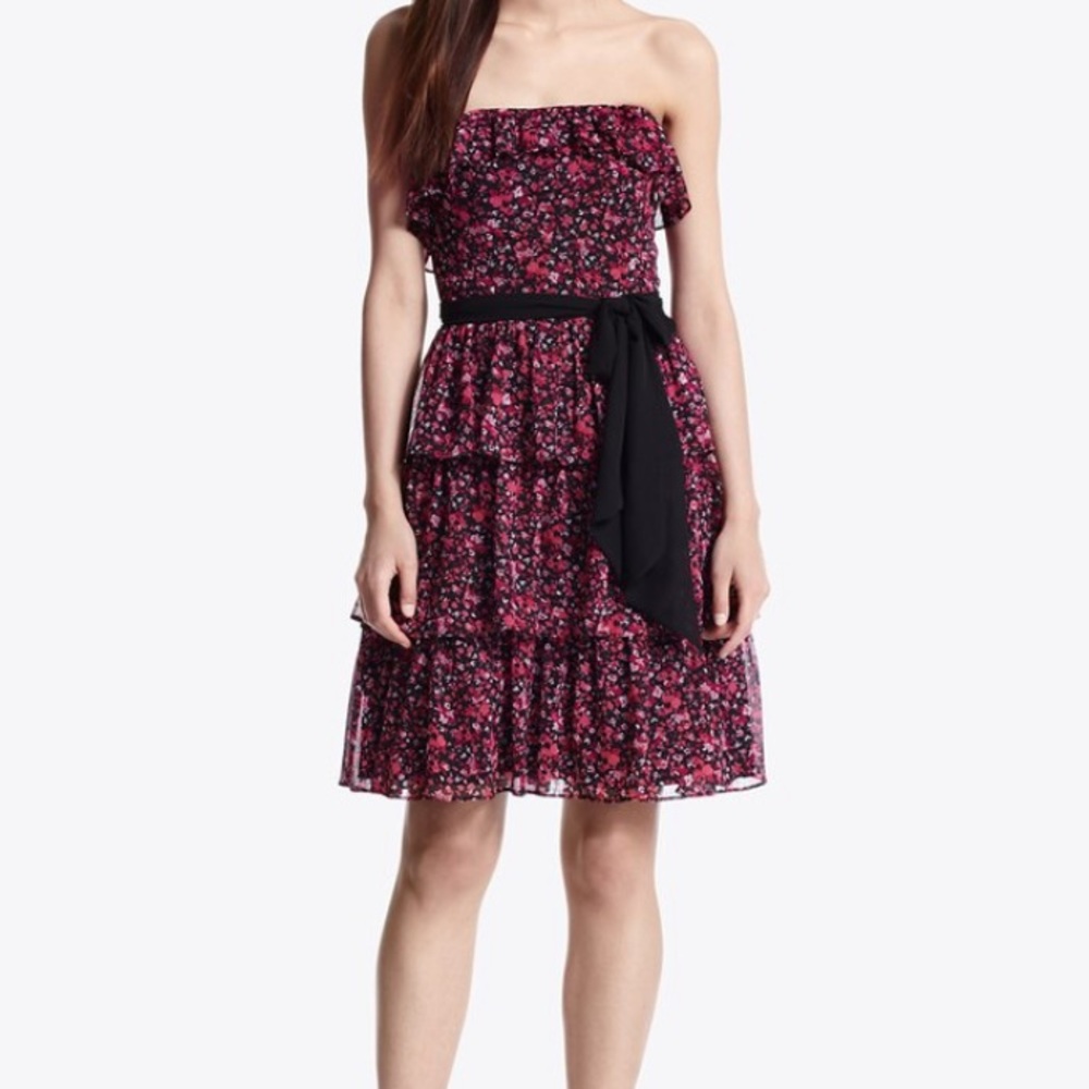 Strapless Floral Print Dress